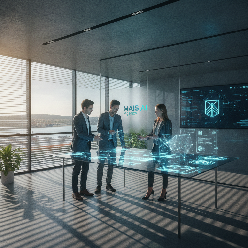 Equipa de atendimento de PME a gerir vários canais com apoio de IA