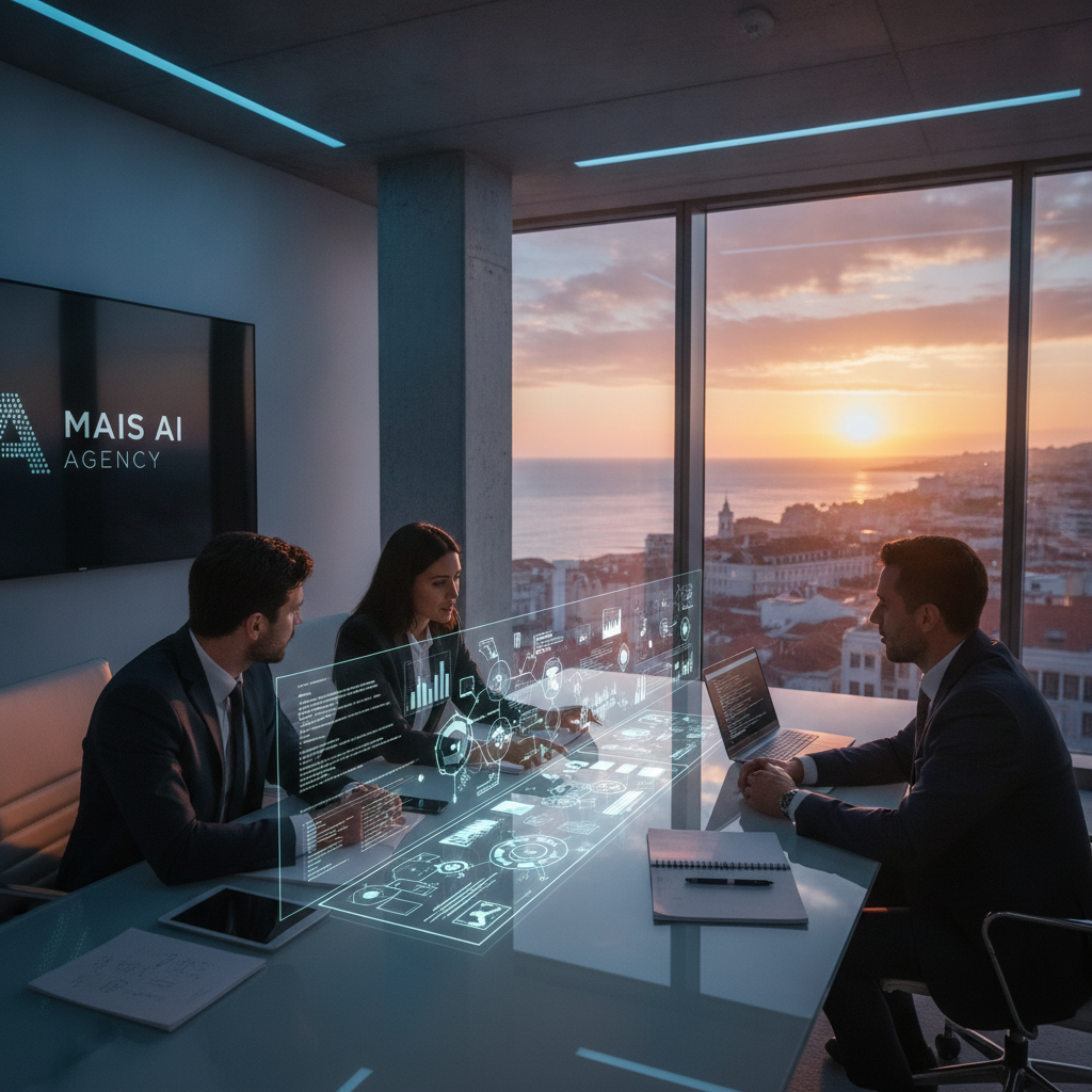 Empresário a acompanhar conversas automatizadas de atendimento no telemóvel