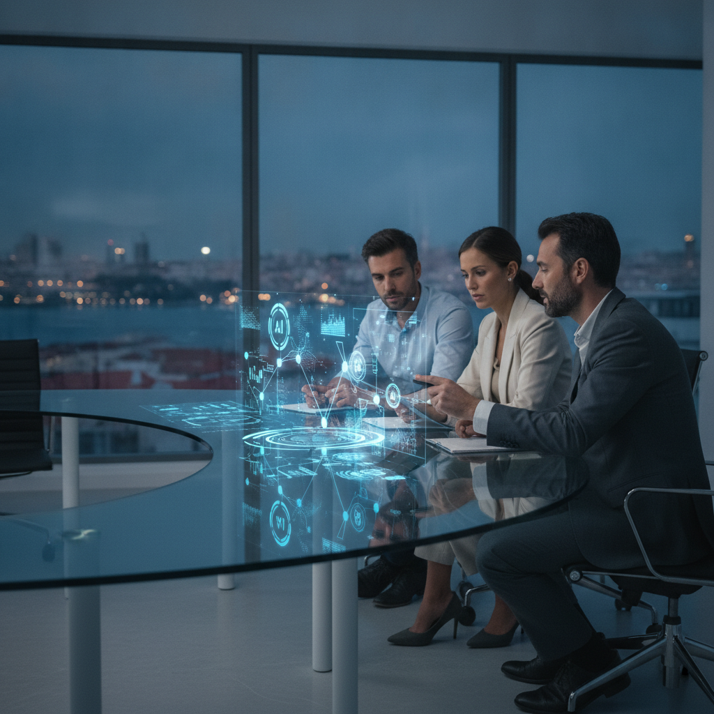 Equipa financeira de PME a rever faturas com fluxo de IA seguro