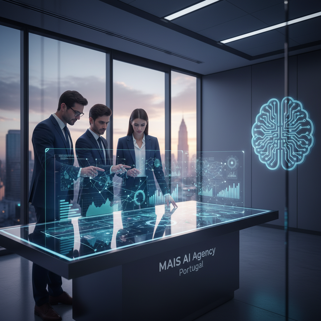 Equipa comercial a analisar dados de vendas com apoio de IA